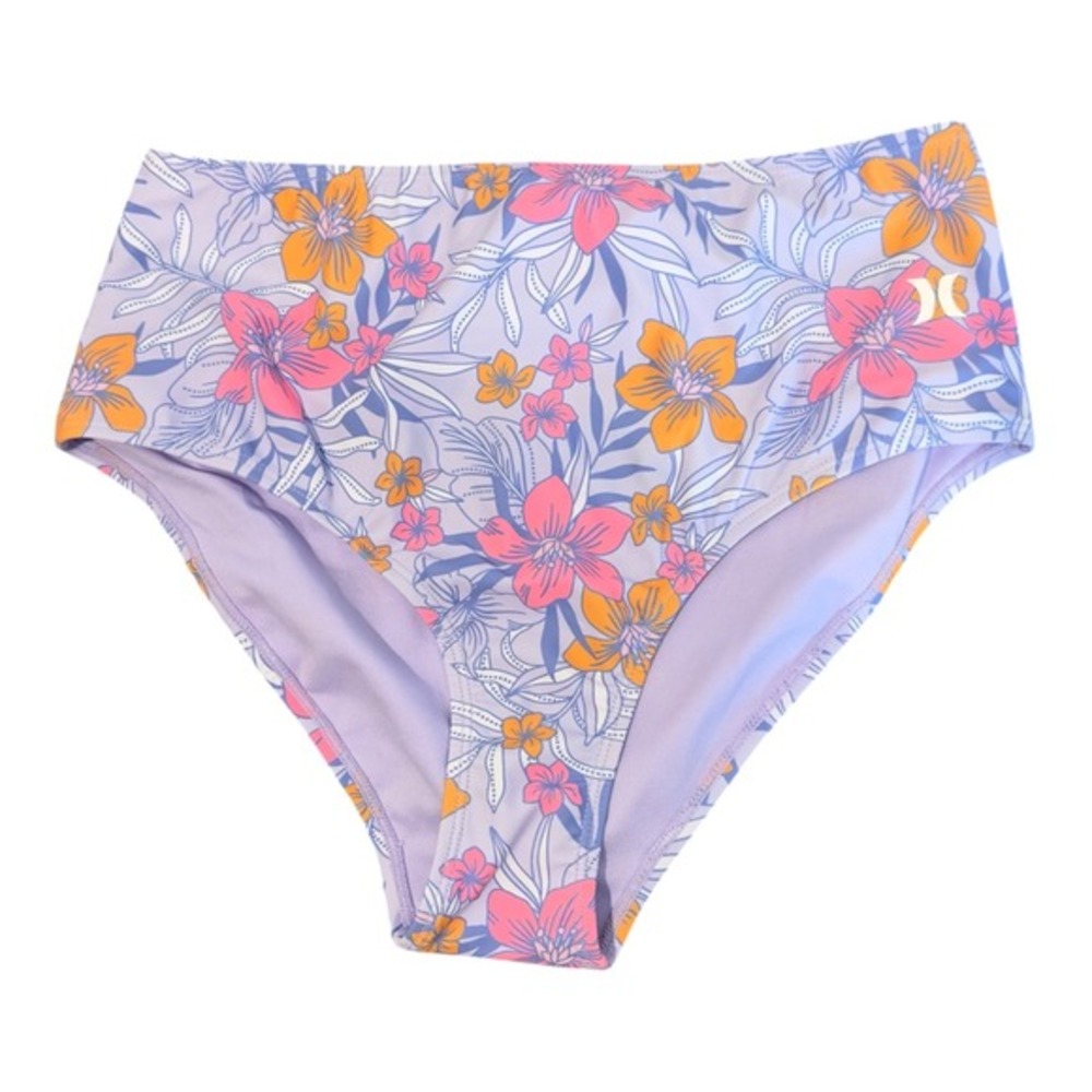 Hurley Girls XL 14/16 High Waisted Swim Bottoms Floral Purple UPF 50+ Bikini
